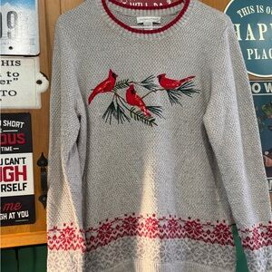 Christopher & Banks Gray Sweater with Red Bird Design